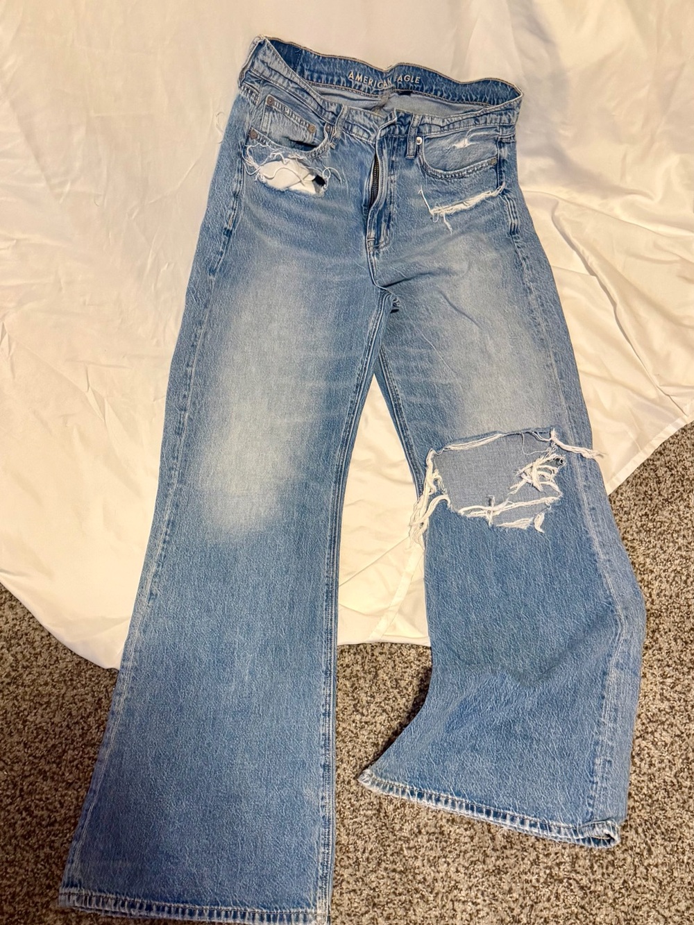 American Eagle Outfitters Light Wash Distressed Flare Jeans